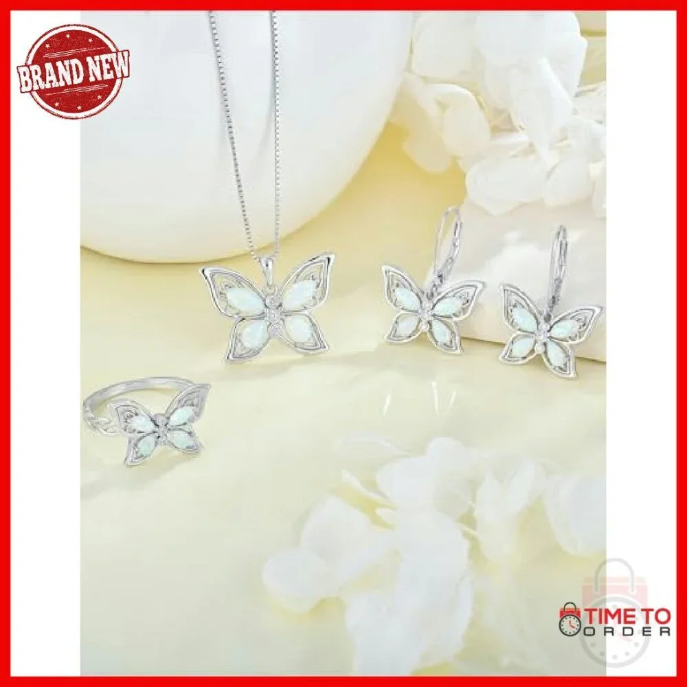Sterling Silver Butterfly Teardrop Pendant Necklace with Box Chain